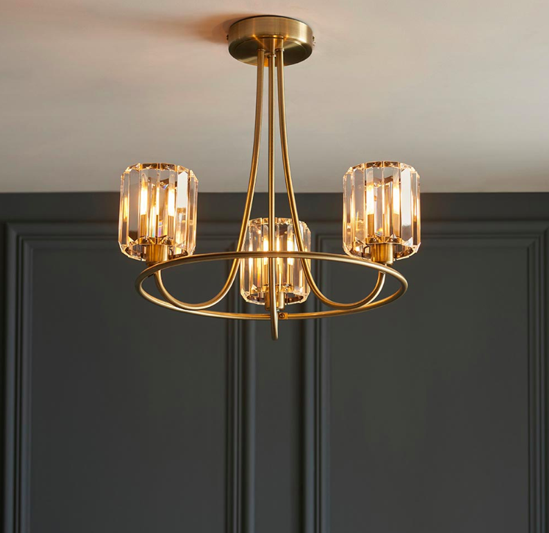 Elegancki sufitowy żyrandol glamour Berenice 3 w odcieniu postarzany mosiądz