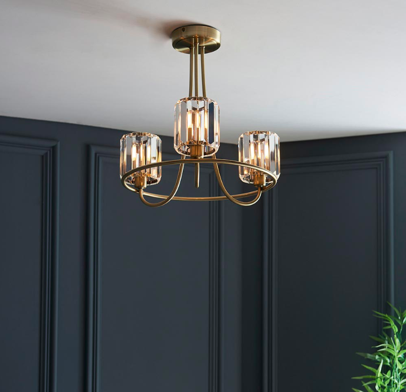 Elegancki sufitowy żyrandol glamour Berenice 3 w odcieniu postarzany mosiądz