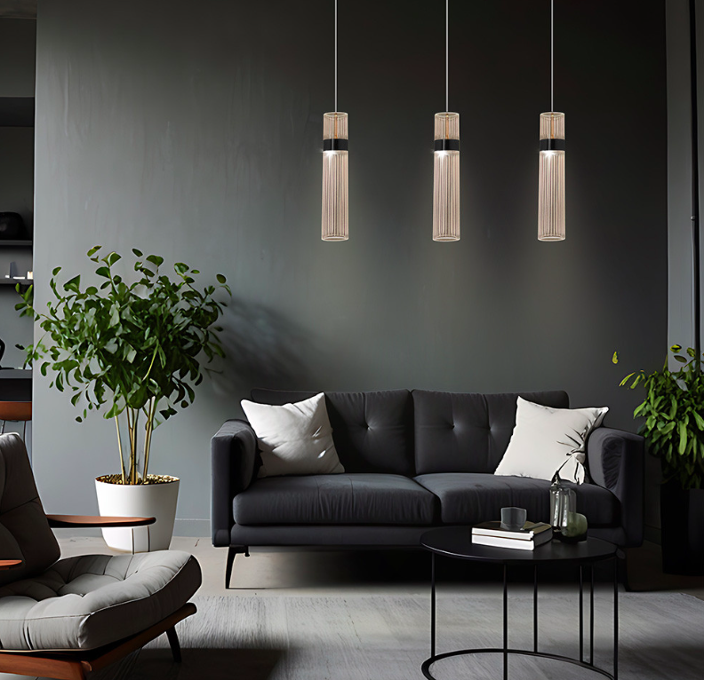 Grafitowa lampa wiszaca do salonu Ambiente 3 punktowa