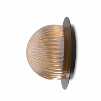 Hiszpański kinkiet Roi w formie czarnego dysku z bursztynowym kloszem