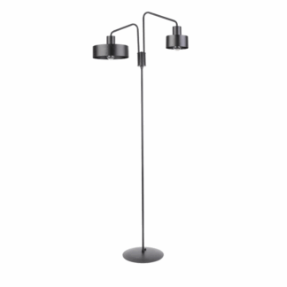 Industrialna lampa podłogowa inspirowana stylem Eiffla z dwoma czarnymi kloszami