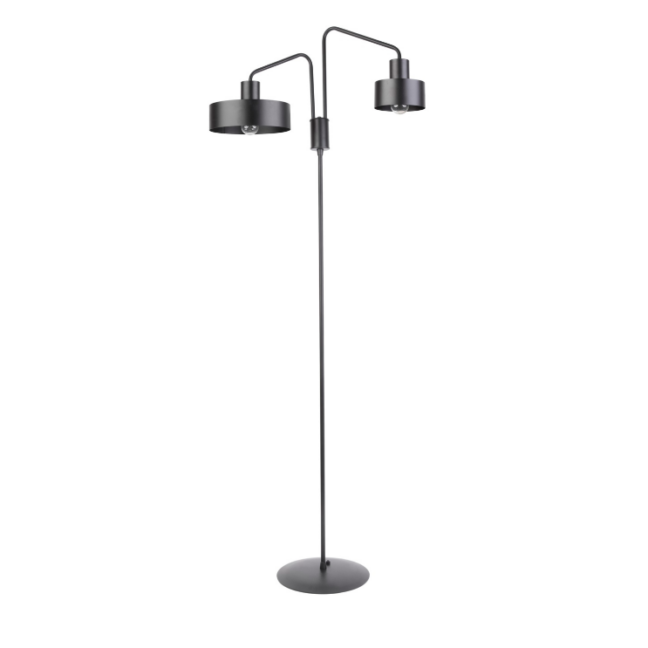 Industrialna lampa podłogowa inspirowana stylem Eiffla z dwoma czarnymi kloszami