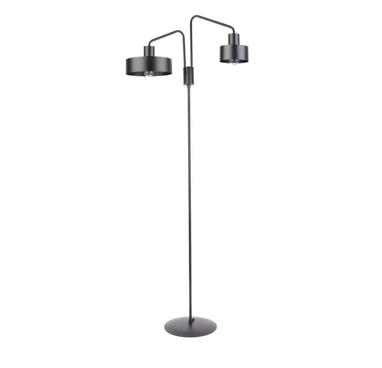 Industrialna lampa podłogowa inspirowana stylem Eiffla z dwoma czarnymi kloszami