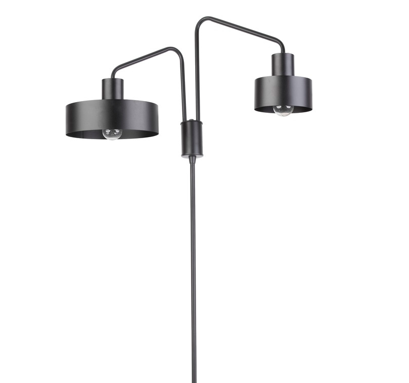 Industrialna lampa podłogowa inspirowana stylem Eiffla z dwoma czarnymi kloszami