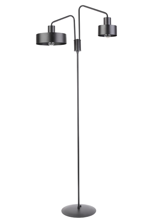 Industrialna lampa podłogowa inspirowana stylem Eiffla z dwoma czarnymi kloszami