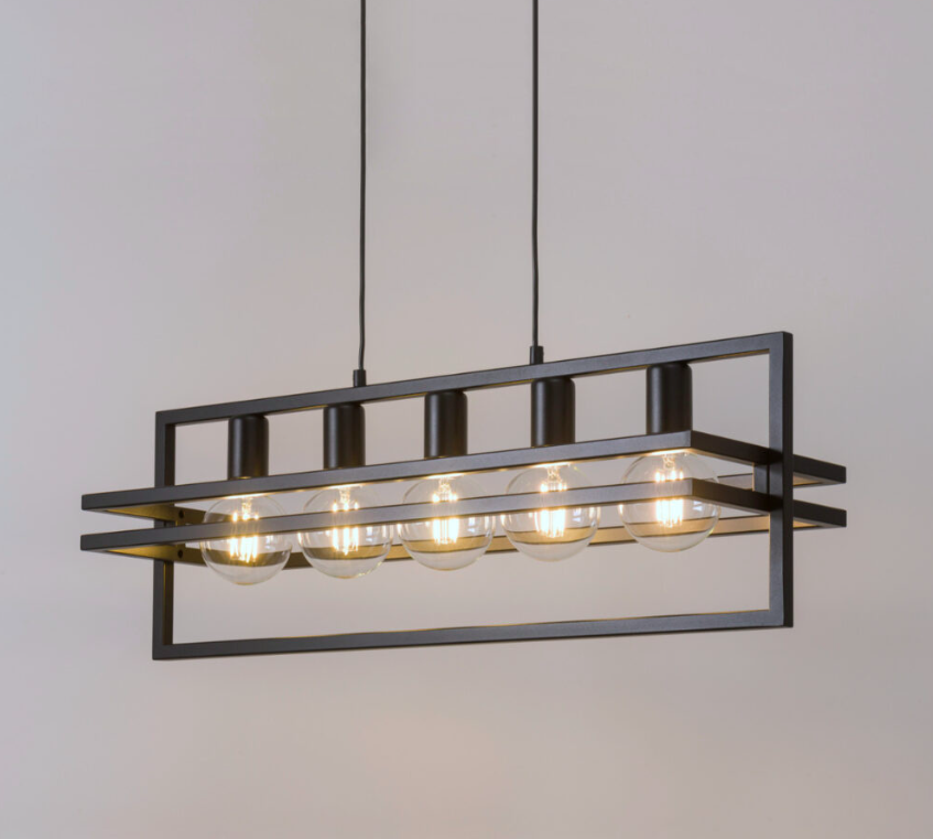 Czarny wiszący żyrandol industrialny do kuchni HexaBlock 5