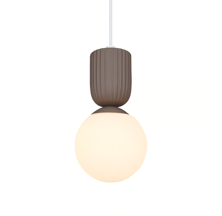 Jasnobrązowa, ceramiczna lampa wisząca w kształcie kulki Sadie o średnicy 15 cm