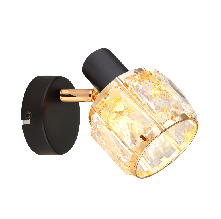 Czarny kinkiet z eleganckim kloszem w stylu glamour Dubai o minimalistycznym designie