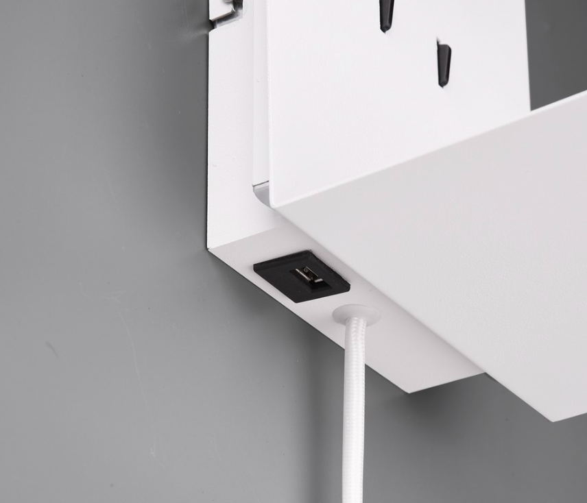 Podświetlany kinkiet LED do sypialni z półką i portem USB do czytania