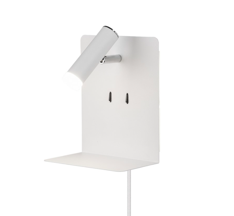 Podświetlany kinkiet LED do sypialni z półką i portem USB do czytania