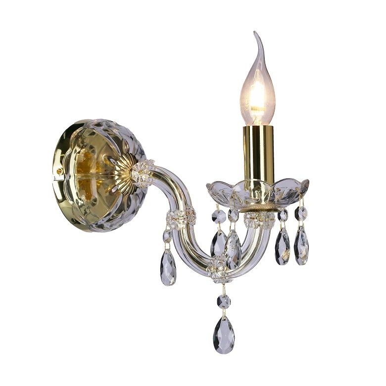 Klasyczny złoty kinkiet świecznikowy Maria Teresa ozdobiony kryształkami