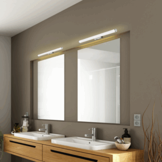 Srebrny kinkiet LED Mattimo 60 do lustra łazienkowego z klasą szczelności IP44