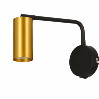 Regulowany czarny kinkiet Tina ze złotą tubą