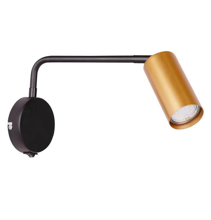 Regulowany czarny kinkiet Tina ze złotą tubą