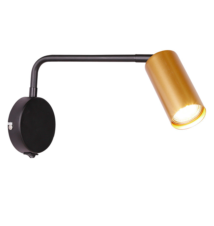 Regulowany czarny kinkiet Tina ze złotą tubą