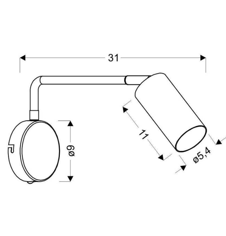 Regulowany czarny kinkiet Tina ze złotą tubą
