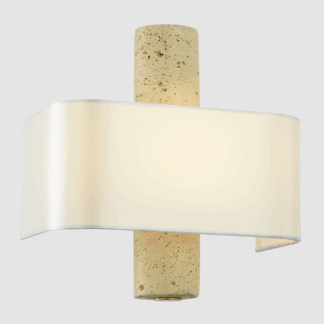 Kinkiet Hadley z beżowego marmuru i białym abażurem