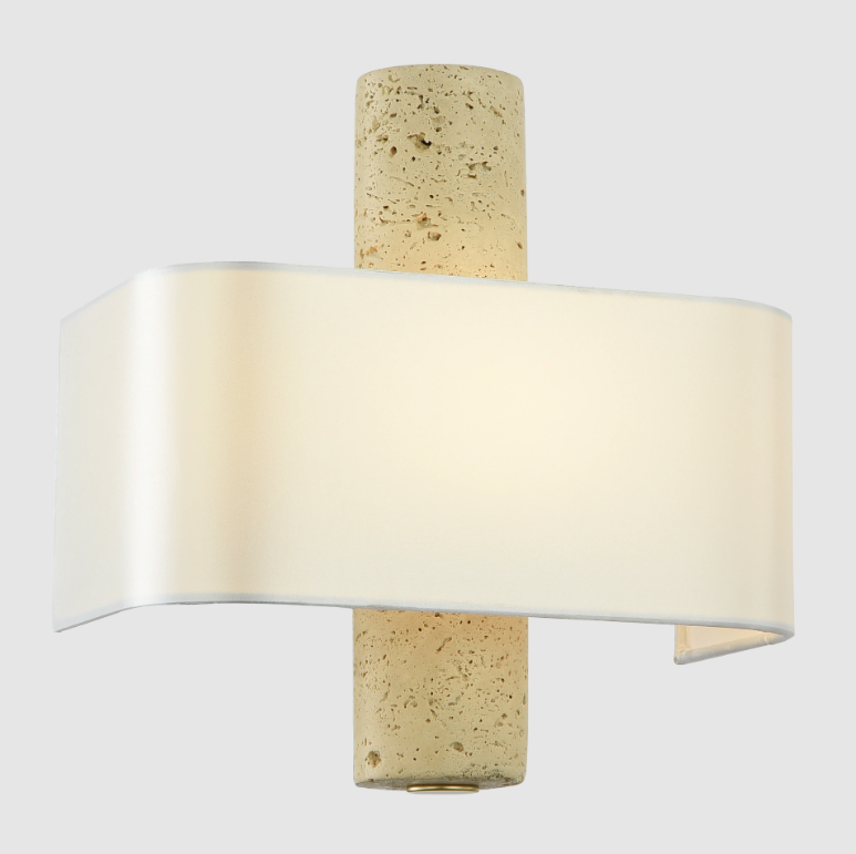 Kinkiet Hadley z beżowego marmuru i białym abażurem