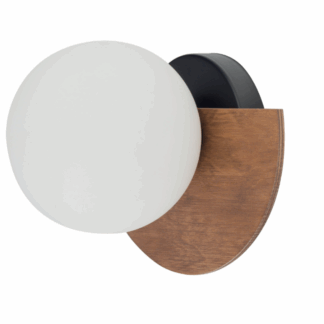 Kinkiet WoodFrame z drewnianym dyskiem i białą kulą