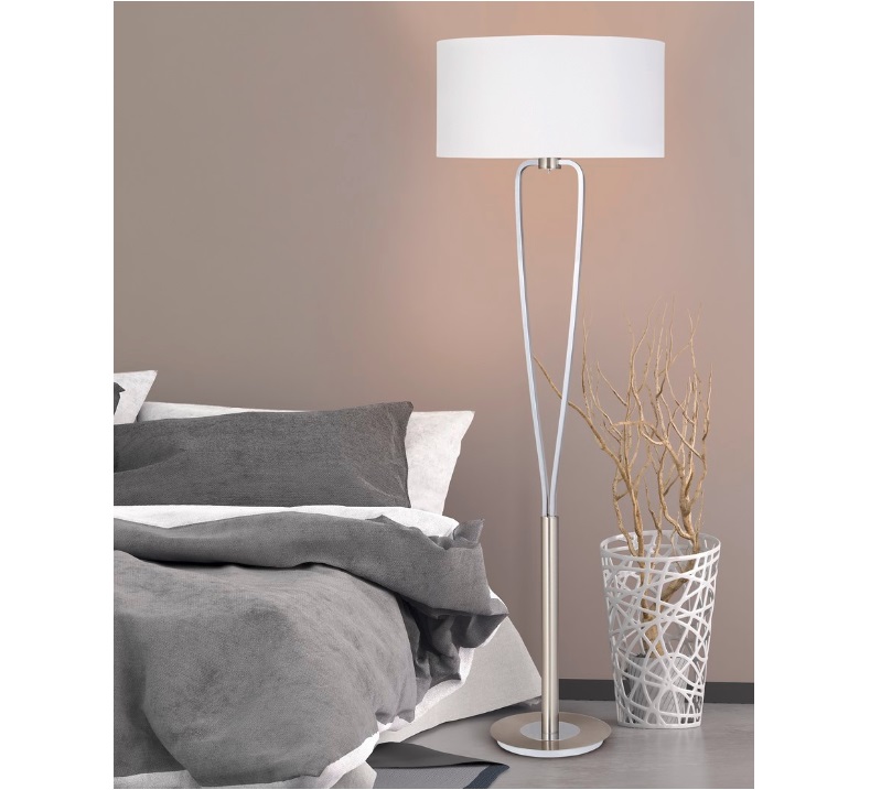 Elegancka srebrna lampa stojąca Paris II z białym abażurem