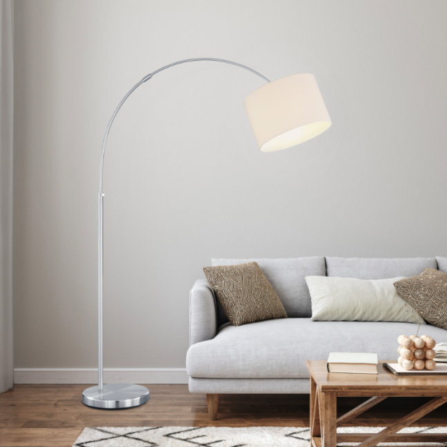 Klasyczna lampa łukowa Hotel z białym abażurem