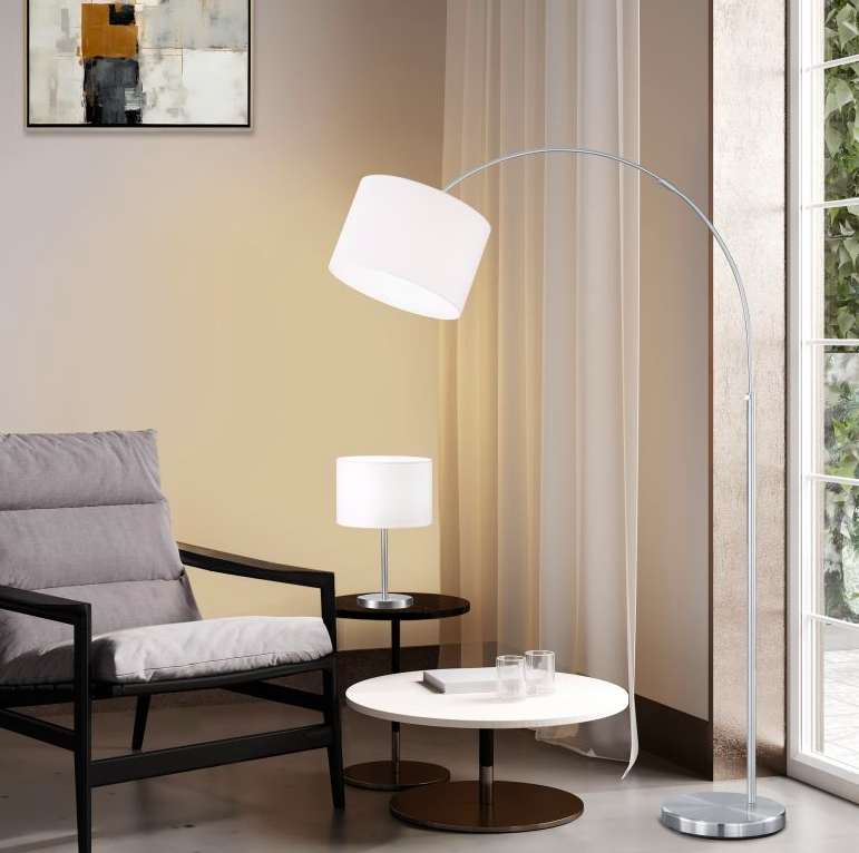 Elegancka biało-srebrna lampka nocna z klasycznym abażurem Hotel