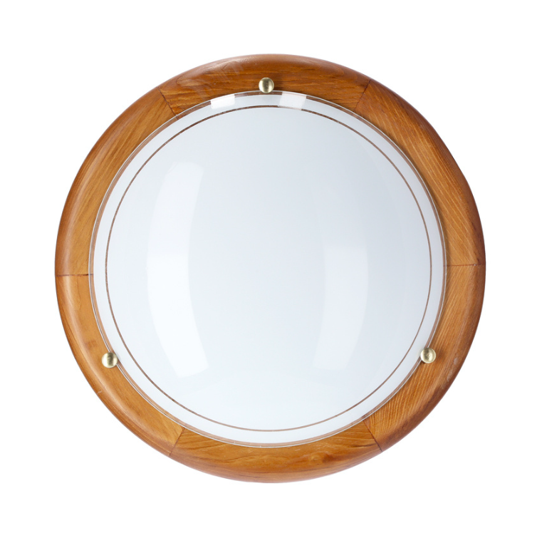 Klasyczny szklany plafon Pakolina 30 z dębowym drewnianym pierścieniem