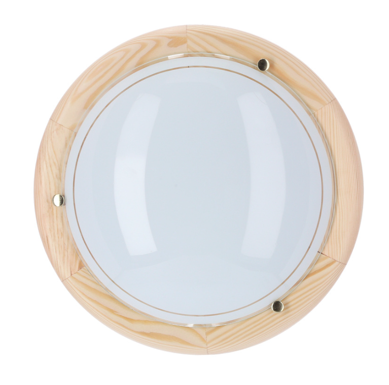 Klasyczny plafon wykonany z drewna sosnowego Pakolina 38 ze szklanym dyfuzorem