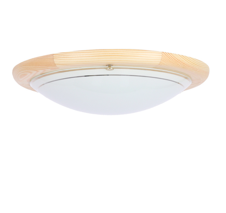 Klasyczny plafon wykonany z drewna sosnowego Pakolina 38 ze szklanym dyfuzorem
