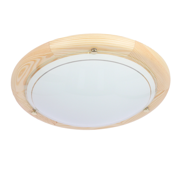 Klasyczny plafon wykonany z drewna sosnowego Pakolina 38 ze szklanym dyfuzorem