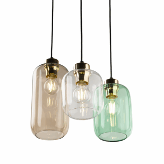 Wiszący żyrandol Marco 3 z kolorowymi szklanymi kloszami