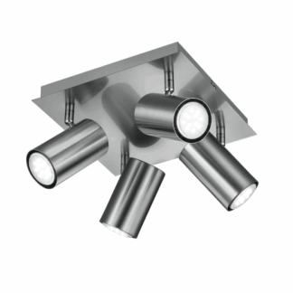 Kwadratowa lampa sufitowa Marley 4 w srebrnym kolorze z ruchomymi reflektorami