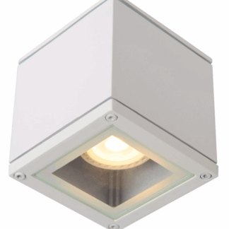 Biały plafon łazienkowy Aven w kwadratowej obudowie, odporny na wilgoć (IP65)