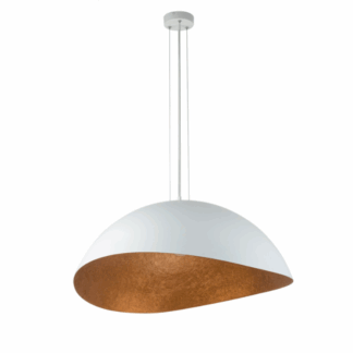 Biało-miedziana lampa Velaris 48 do salonu nad stół