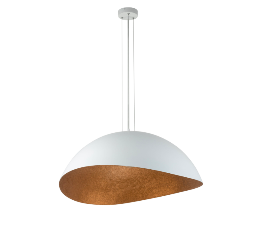 Biało-miedziana lampa Velaris 48 do salonu nad stół