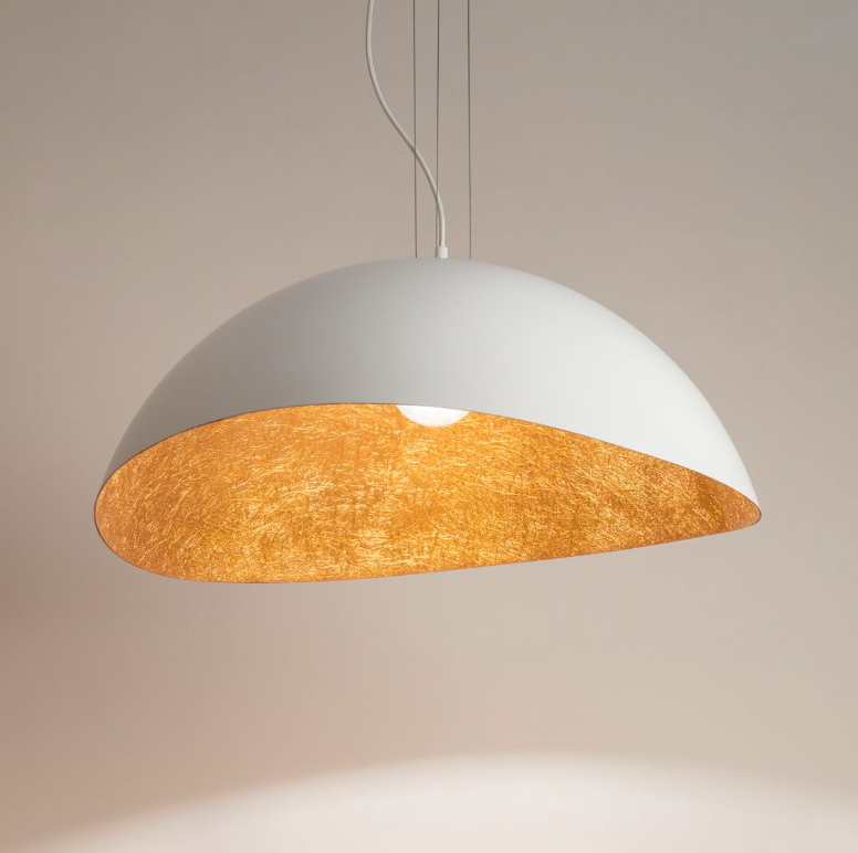 Biało-miedziana lampa Velaris 48 do salonu nad stół