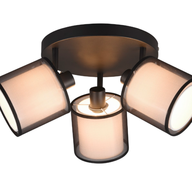 Czarna lampa sufitowa Burton 3 z kloszem z organzy