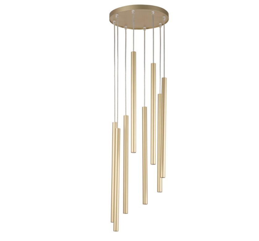 Złota lampa sufitowa Filora 8 z wiszącymi tubami