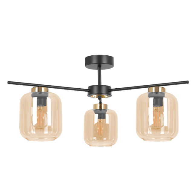 Lampa sufitowa Iga z cylindrycznymi kloszami w bursztynowym odcieniu do pokoju