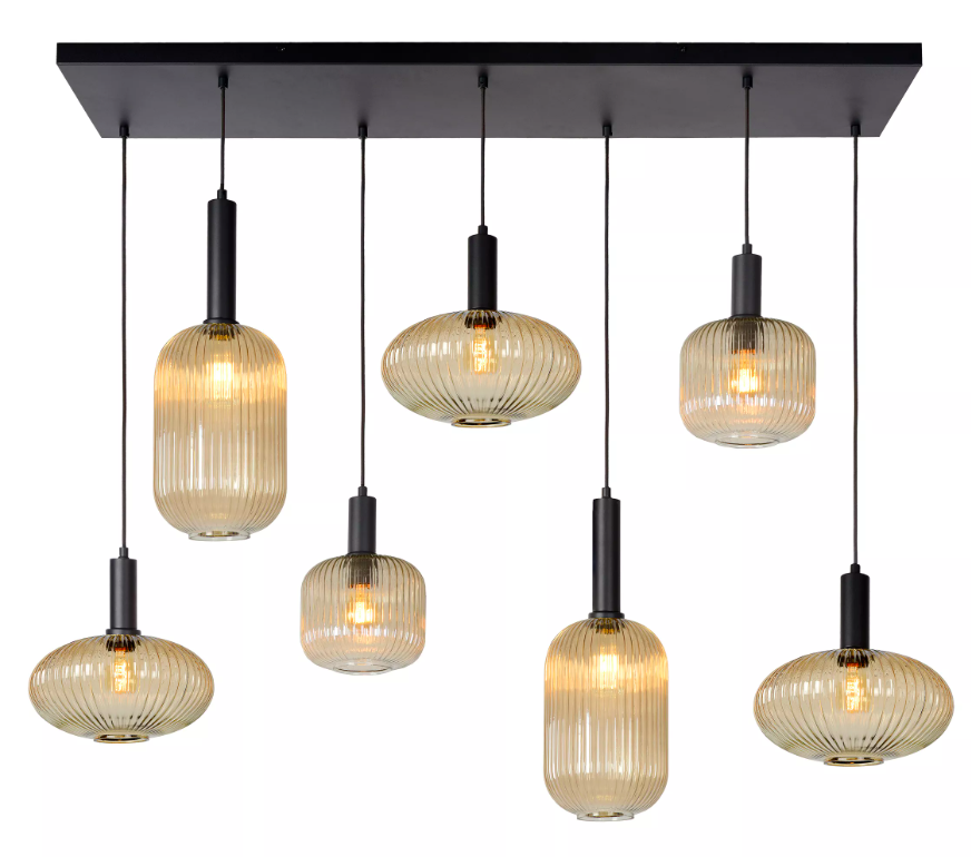 Wisząca lampa sufitowa Maloto 7 z bursztynowego szkła do salonu