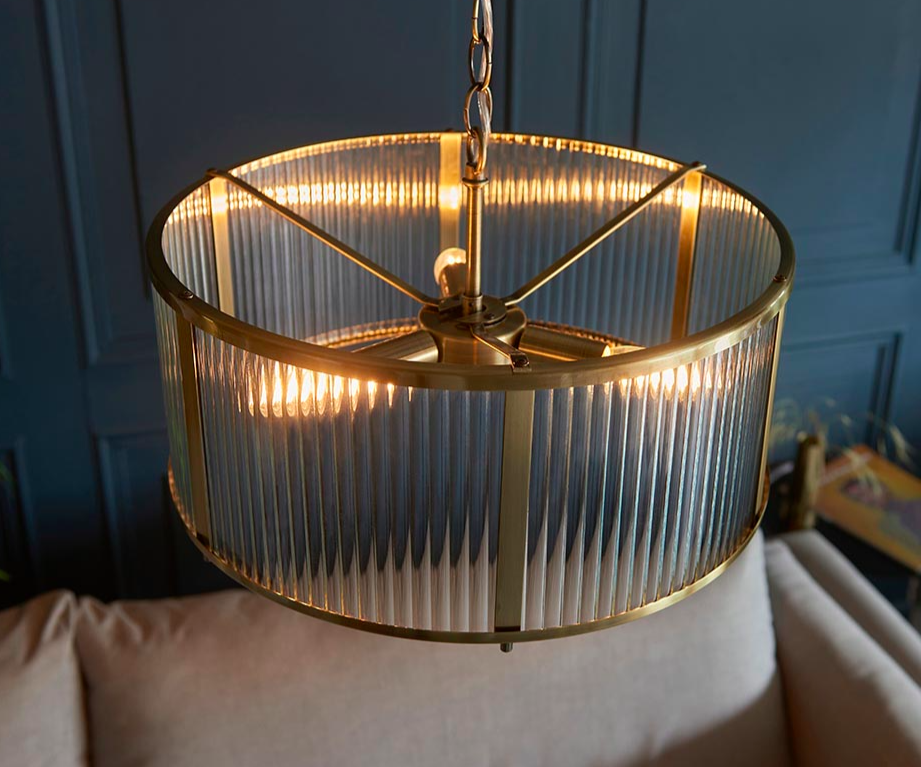 Wisząca lampa sufitowa Ridgeton 45 z żebrowanym szklanym abażurem