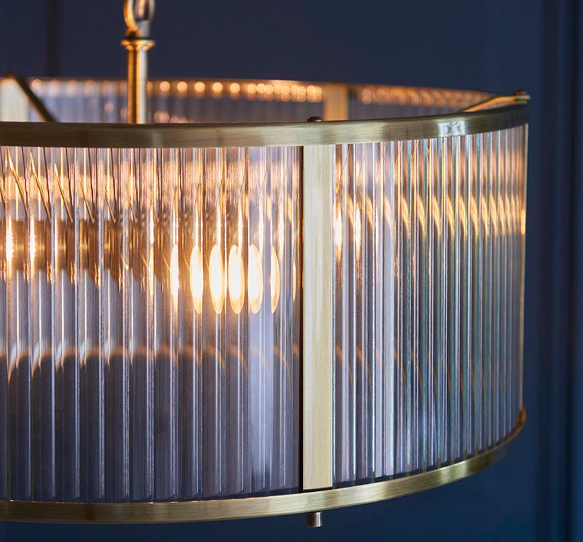 Wisząca lampa sufitowa Ridgeton 45 z żebrowanym szklanym abażurem