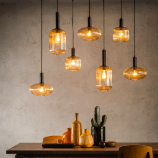 Wisząca lampa sufitowa Maloto 7 z bursztynowego szkła do salonu