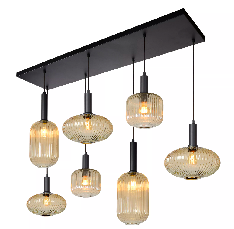 Wisząca lampa sufitowa Maloto 7 z bursztynowego szkła do salonu