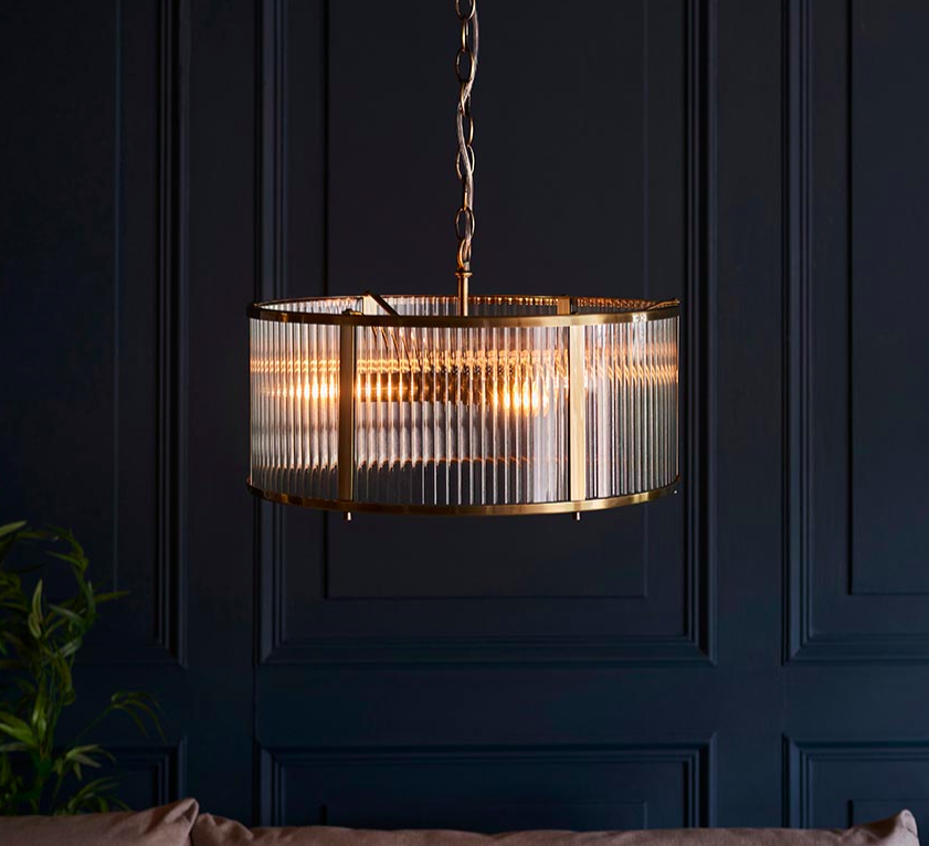 Wisząca lampa sufitowa Ridgeton 45 z żebrowanym szklanym abażurem