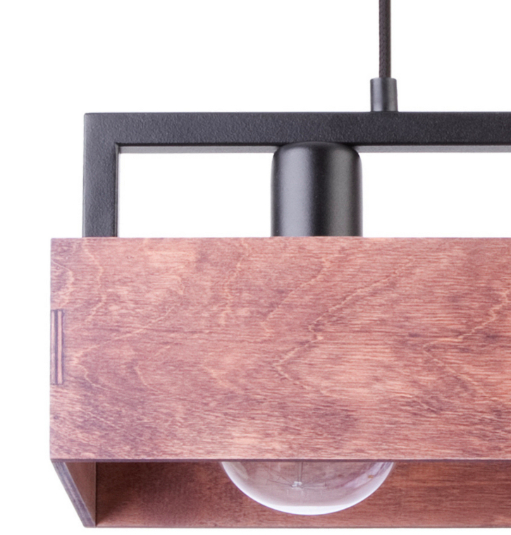 Loftowa lampa wisząca Boxon 2 z drewna i metalu