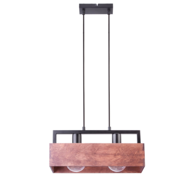 Loftowa lampa wisząca Boxon 2 z drewna i metalu