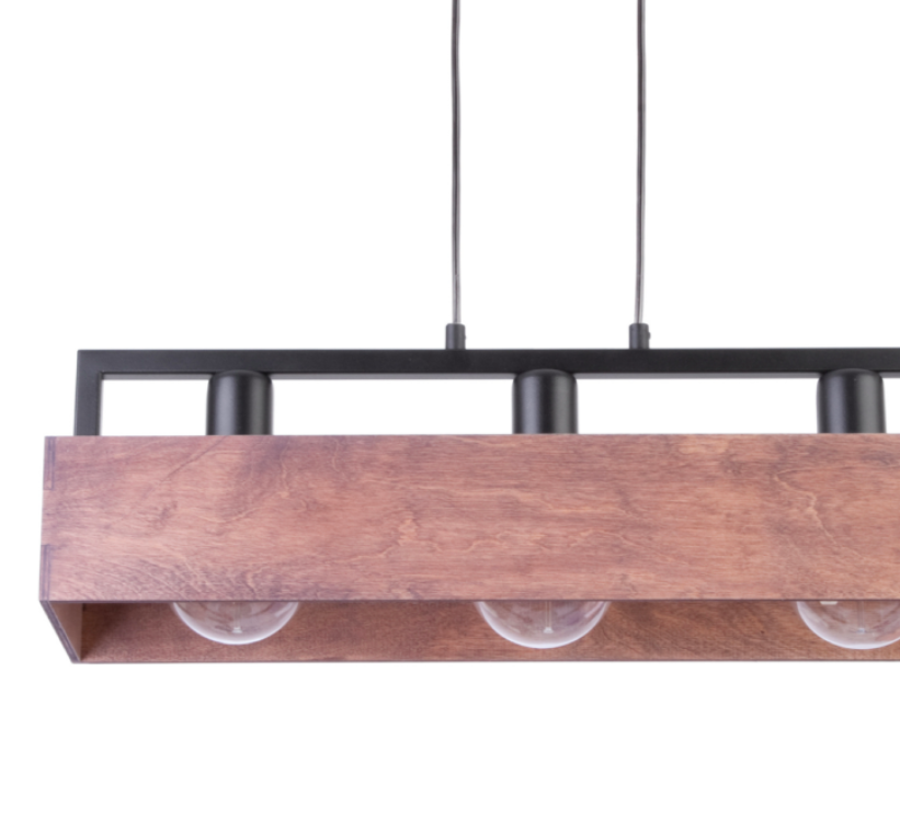 Industrialna lampa wisząca Boxon 3 z połączenia drewna i metalu