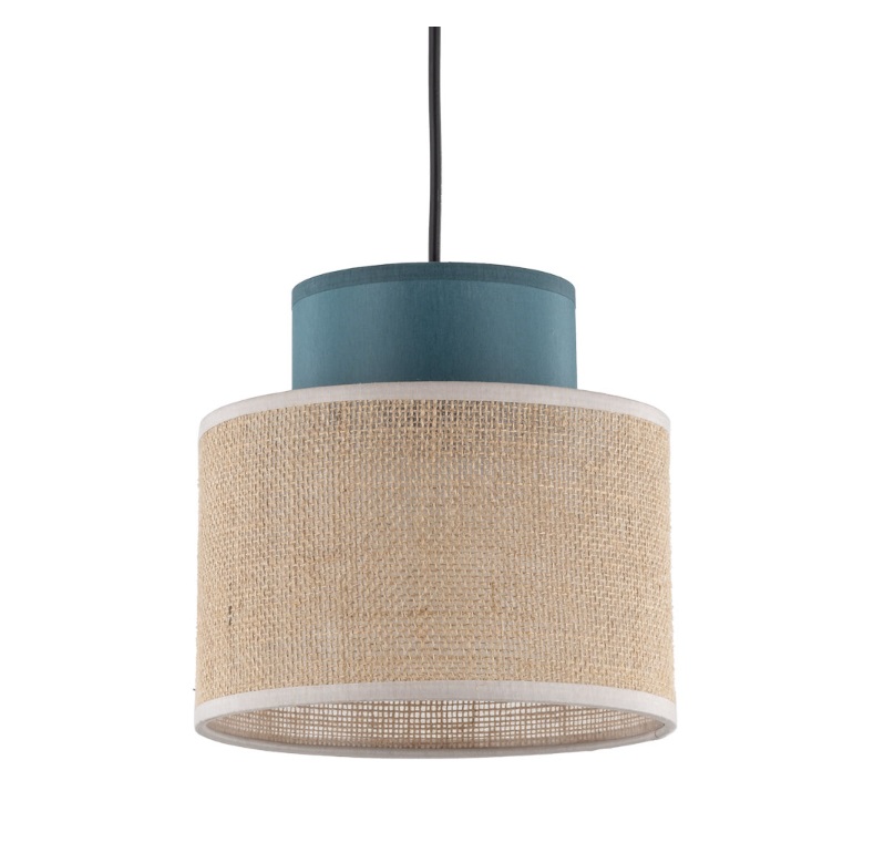 Wisząca lampa Duo Juta mini w odcieniach beżu i niebieskiego