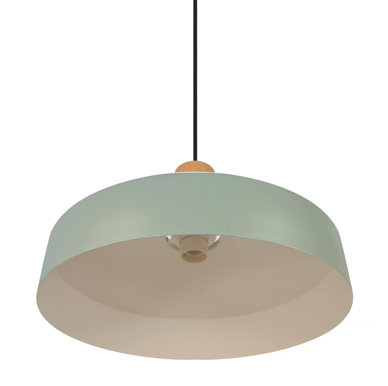 Wisząca lampa Elvas 38 z korkowym akcentem w subtelnym odcieniu zieleni